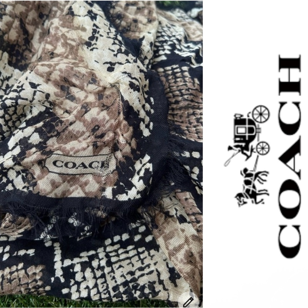 Coach Python Oversized Square Scarf Khaki,Black D… - image 1
